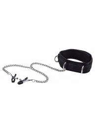Чёрный воротник с зажимами для сосков Velcro Collar - Shots Media BV - купить с доставкой #SOTBIT_REGIONS_UF_V_REGION_NAME#