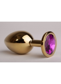 Золотистая анальная пробка с фиолетовым кристаллом - 9,5 см. - 4sexdreaM - купить с доставкой в Краснодаре