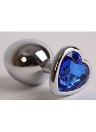 Серебристая анальная пробка с синим стразиком-сердечком - 8,2 см. - 4sexdreaM - купить с доставкой в Краснодаре
