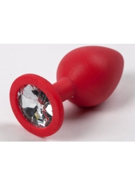 Красная силиконовая пробка с прозрачным кристаллом - 9,5 см. - 4sexdreaM - купить с доставкой в Краснодаре
