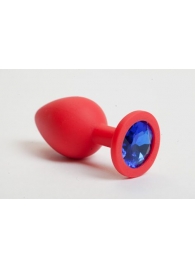 Красная силиконовая пробка с синим кристаллом - 9,5 см. - 4sexdreaM - купить с доставкой в Краснодаре