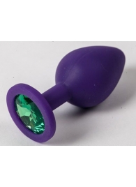 Фиолетовая силиконовая пробка с зеленым кристаллом - 9,5 см. - 4sexdreaM - купить с доставкой в Краснодаре
