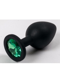 Черная силиконовая анальная пробка с зеленым кристаллом - 9,5 см. - 4sexdreaM - купить с доставкой в Краснодаре