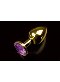 Маленькая золотистая анальная пробка с круглым кончиком и фиолетовым кристаллом - 7 см. - Пикантные штучки - купить с доставкой в Краснодаре