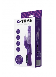 Фиолетовый вибратор с клиторальным стимулятором и крепкой присоской в основании - A-toys