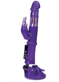 Фиолетовый вибратор с вращением бусин, клиторальным зайчиком и надёжной присоской - A-toys