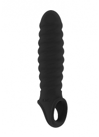 Чёрная ребристая насадка Stretchy Penis Extension No.32 - Shots Media BV - в Краснодаре купить с доставкой