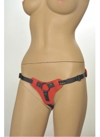 Красно-чёрные трусики для фиксации насадок кольцом Kanikule Leather Strap-on Harness  Anatomic Thong - Kanikule - купить с доставкой в Краснодаре