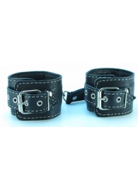 Чёрные кожаные наручники с крупной строчкой - БДСМ Арсенал - купить с доставкой в Краснодаре
