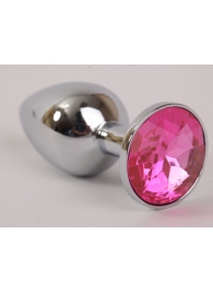 Серебряная металлическая анальная пробка с розовым стразиком - 9,5 см. - 4sexdreaM - купить с доставкой в Краснодаре