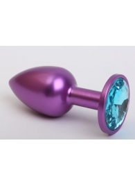 Фиолетовая анальная пробка с голубым стразом - 7,6 см. - 4sexdreaM - купить с доставкой в Краснодаре