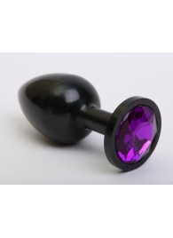 Чёрная анальная пробка с фиолетовым стразом - 7,6 см. - 4sexdreaM - купить с доставкой в Краснодаре