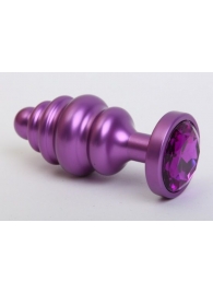 Фиолетовая ребристая анальная пробка с фиолетовым кристаллом - 7,3 см. - 4sexdreaM - купить с доставкой в Краснодаре