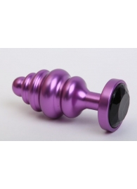 Фиолетовая ребристая анальная пробка с чёрным кристаллом - 7,3 см. - 4sexdreaM - купить с доставкой в Краснодаре