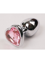 Серебристая анальная пробка с розовым стразиком-сердечком - 9 см. - 4sexdreaM - купить с доставкой в Краснодаре