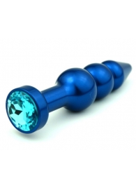 Синяя фигурная анальная пробка с голубым кристаллом - 11,2 см. - 4sexdreaM - купить с доставкой в Краснодаре