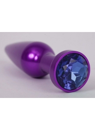 Фиолетовая анальная пробка с синим стразом - 11,2 см. - 4sexdreaM - купить с доставкой в Краснодаре