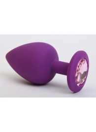 Фиолетовая силиконовая пробка с розовым стразом - 7,1 см. - 4sexdreaM - купить с доставкой в Краснодаре