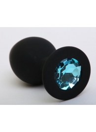 Чёрная силиконовая пробка с голубым стразом - 9,5 см. - 4sexdreaM - купить с доставкой в Краснодаре