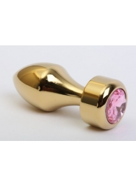 Золотистая анальная пробка с широким основанием и розовым кристаллом - 7,8 см. - 4sexdreaM - купить с доставкой в Краснодаре