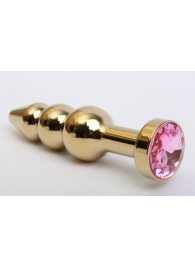 Золотистая анальная ёлочка с розовым кристаллом - 11,2 см. - 4sexdreaM - купить с доставкой в Краснодаре