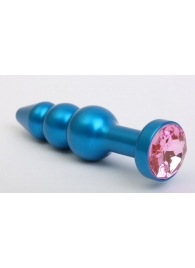 Синяя фигурная анальная пробка с розовым кристаллом - 11,2 см. - 4sexdreaM - купить с доставкой в Краснодаре
