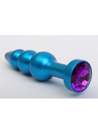 Синяя фигурная анальная пробка с фиолетовым кристаллом - 11,2 см. - 4sexdreaM - купить с доставкой в Краснодаре