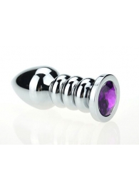 Серебристая фигурная анальная пробка с фиолетовым кристаллом - 10,3 см. - 4sexdreaM - купить с доставкой в Краснодаре
