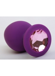 Фиолетовая силиконовая пробка с розовым стразом - 8,2 см. - 4sexdreaM - купить с доставкой в Краснодаре