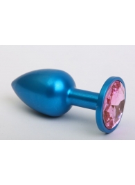 Синяя анальная пробка с розовым кристаллом - 8,2 см. - 4sexdreaM - купить с доставкой в Краснодаре