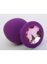 Фиолетовая силиконовая пробка с розовым стразом - 9,5 см. - 4sexdreaM - купить с доставкой в Краснодаре