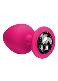 Большая розовая анальная пробка Emotions Cutie Large с чёрным кристаллом - 10 см. - Lola Games - купить с доставкой в Краснодаре