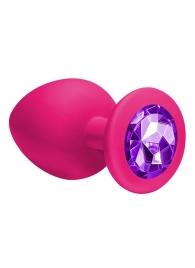 Большая розовая анальная пробка Emotions Cutie Large с фиолетовым кристаллом - 10 см. - Lola Games - купить с доставкой в Краснодаре