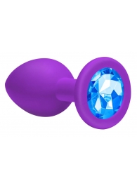 Большая фиолетовая анальная пробка Emotions Cutie Large с голубым кристаллом - 10 см. - Lola Games - купить с доставкой в Краснодаре