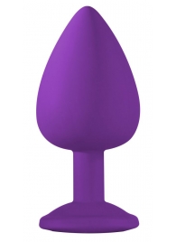 Большая фиолетовая анальная пробка Emotions Cutie Large с голубым кристаллом - 10 см. - Lola Games - купить с доставкой в Краснодаре