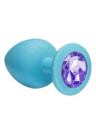 Большая голубая анальная пробка Emotions Cutie Large с фиолетовым кристаллом - 10 см. - Lola Games - купить с доставкой в Краснодаре