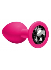 Средняя розовая анальная пробка Emotions Cutie Medium с чёрным кристаллом - 8,5 см. - Lola Games - купить с доставкой в Краснодаре