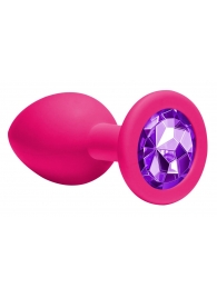 Средняя розовая анальная пробка Emotions Cutie Medium с фиолетовым кристаллом - 8,5 см. - Lola Games - купить с доставкой в Краснодаре