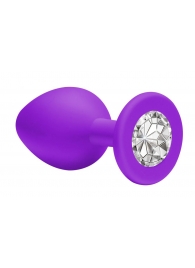 Средняя фиолетовая анальная пробка Emotions Cutie Medium с прозрачным кристаллом - 8,5 см. - Lola Games - купить с доставкой в Краснодаре
