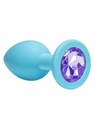 Средняя голубая анальная пробка Emotions Cutie Medium с фиолетовым кристаллом - 8,5 см. - Lola Games - купить с доставкой в Краснодаре