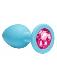 Средняя голубая анальная пробка Emotions Cutie Medium с розовым кристаллом - 8,5 см. - Lola Games - купить с доставкой в Краснодаре