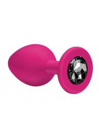Малая розовая анальная пробка Emotions Cutie Small с чёрным кристаллом - 7,5 см. - Lola Games - купить с доставкой в Краснодаре