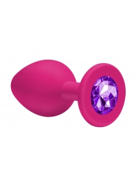 Малая розовая анальная пробка Emotions Cutie Small с фиолетовым кристаллом - 7,5 см. - Lola Games - купить с доставкой в Краснодаре
