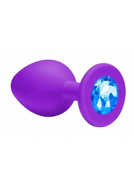 Малая фиолетовая анальная пробка Emotions Cutie Small с голубым кристаллом - 7,5 см. - Lola Games - купить с доставкой в Краснодаре