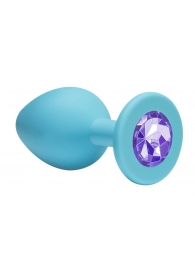 Малая голубая анальная пробка Emotions Cutie Small с фиолетовым кристаллом - 7,5 см. - Lola Games - купить с доставкой в Краснодаре
