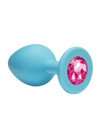 Малая голубая анальная пробка Emotions Cutie Small с розовым кристаллом - 7,5 см. - Lola Games - купить с доставкой в Краснодаре