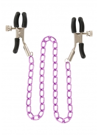 Зажимы для сосков Nipple Chain Metal на фиолетовой цепочке - Toy Joy - купить с доставкой в Краснодаре
