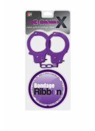 Набор для фиксации BONDX METAL CUFFS AND RIBBON: фиолетовые наручники из листового материала и липкая лента - Dream Toys - купить с доставкой в Краснодаре