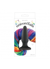 Чёрная анальная пробка с радужным хвостом Unicorn Tails Rainbow - NS Novelties
