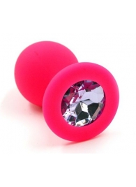 Розовая силиконовая анальная пробка с розовым кристаллом - 7 см. - Kanikule - купить с доставкой в Краснодаре